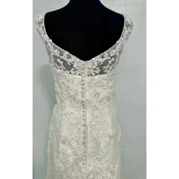 Wedding Dress Womens Size 4-6 Ivory Mermaid Lace Jewelled Clusters Elegant Roman - Picture 15 of 16